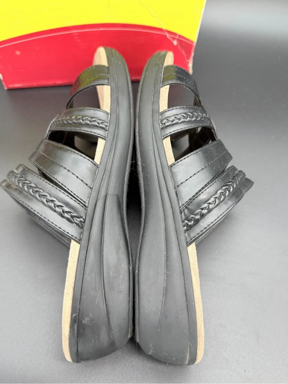 Wear.Ever Demanda Black Strappy Wedge Sandals – Size 9